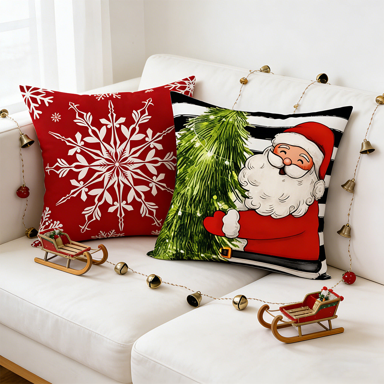 Household Double-sided Printed Santa Claus Sofa Cushion